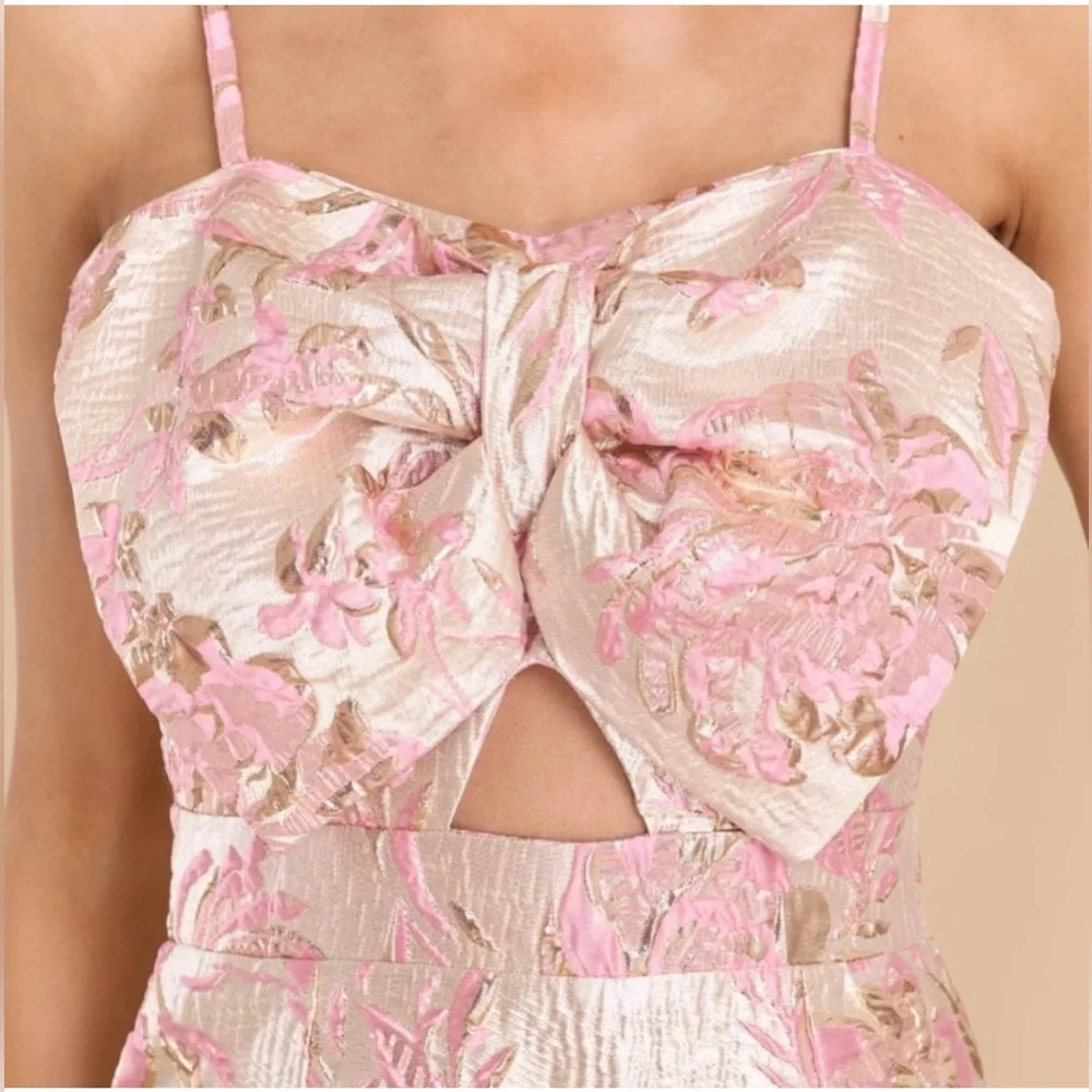 NWOT Aura Women’s Rose Gold and Pink Textured Exaggerated Bow mini dress